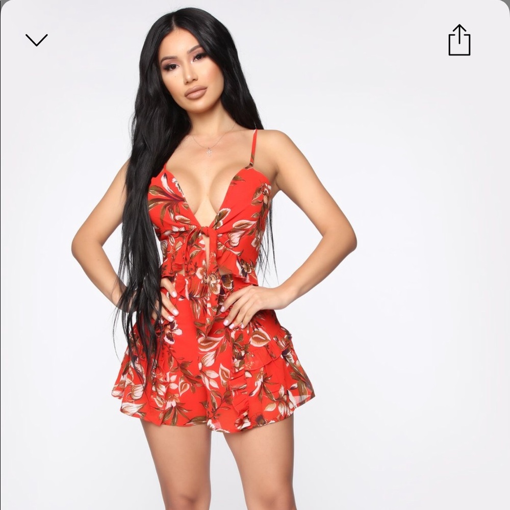 Piece by piece floral romper-Red